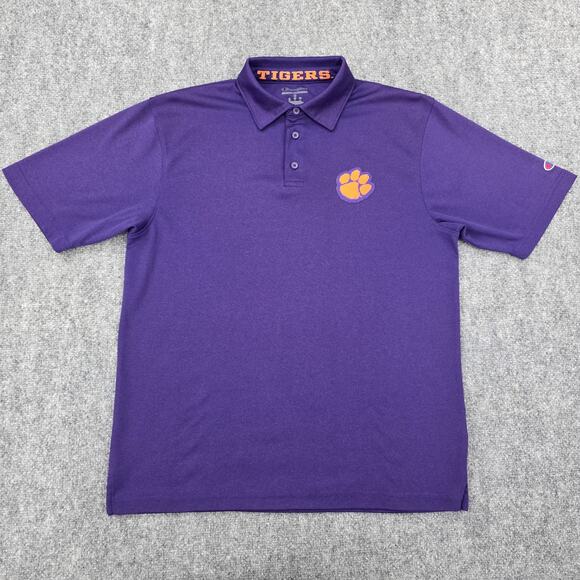 Clemson Tigers Shirt Mens Medium Purple NCAA Football Polo Champion Wicking - Picture 1 of 16